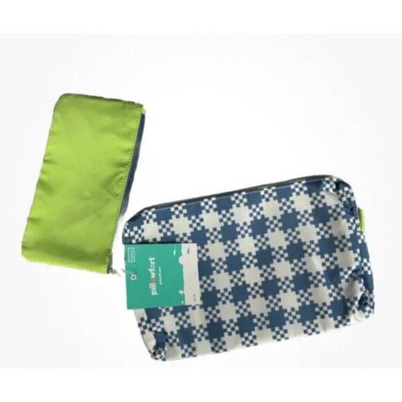 Pillowfort Kids Pouch Set W11”xH7” Blue/white & W8”xH4.25” Lime Green 2pcs New - Picture 2 of 4